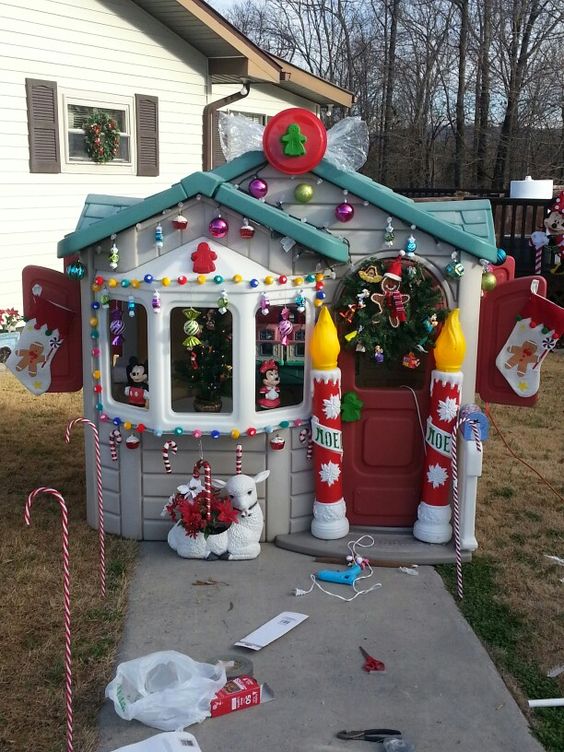 Gingerbread house out of an old playhouse
