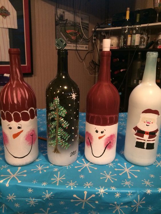 Holiday Painted Wine Bottles