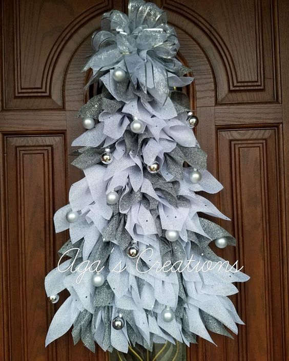 Silver & White Mesh Christmas Tree