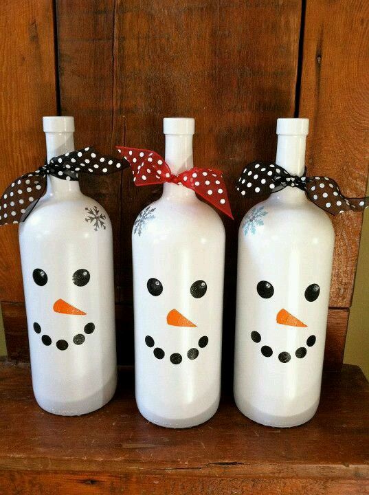 Snowmen Painted Wine Bottles