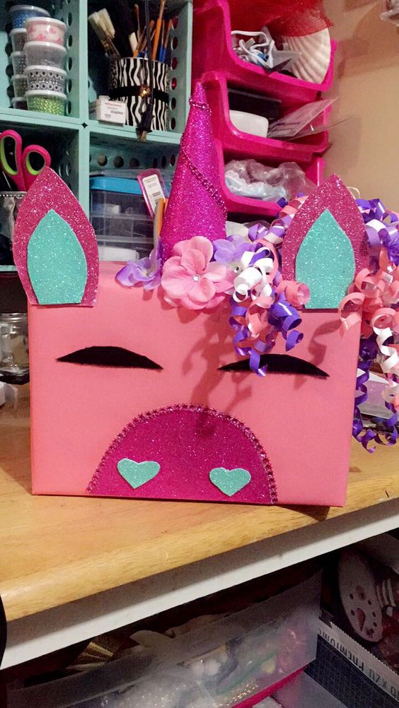 Pink unicorn Valentine’s Day box